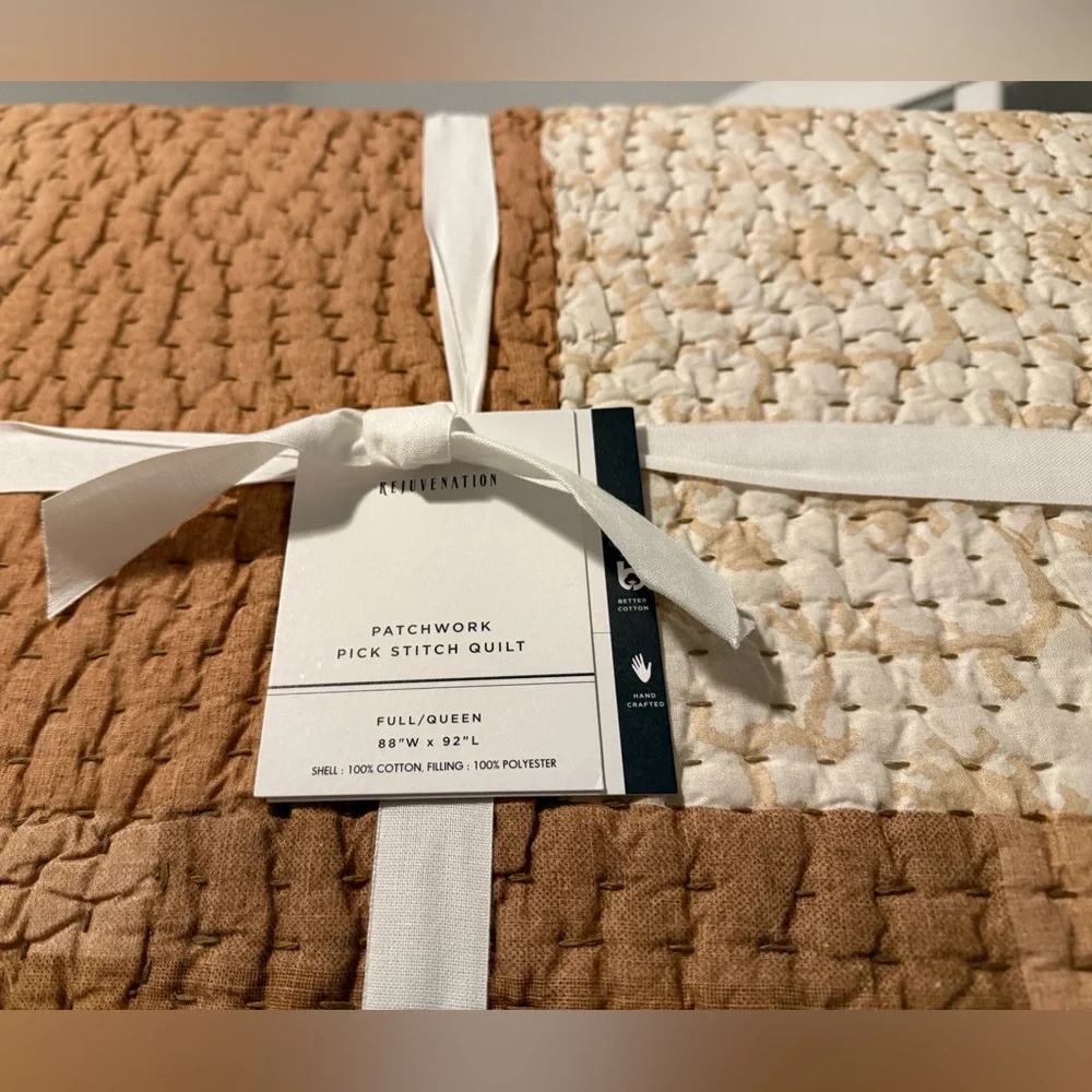 New WS/PB Rejuvenation Patchwork Pick Stitch Quilt & Euro Shams, F/Q, Rust Multi